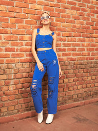 Thumbnail for Lyush Women Royal Blue Denim Cropped Bustier Top