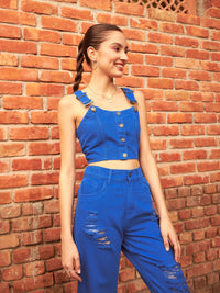 Thumbnail for Lyush Women Royal Blue Denim Cropped Bustier Top
