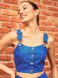 Thumbnail for Lyush Women Royal Blue Denim Cropped Bustier Top