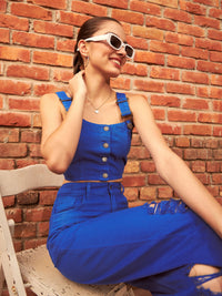 Thumbnail for Lyush Women Royal Blue Denim Cropped Bustier Top