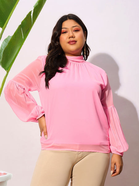Lyush Women Pink Balloon Sleeves Top