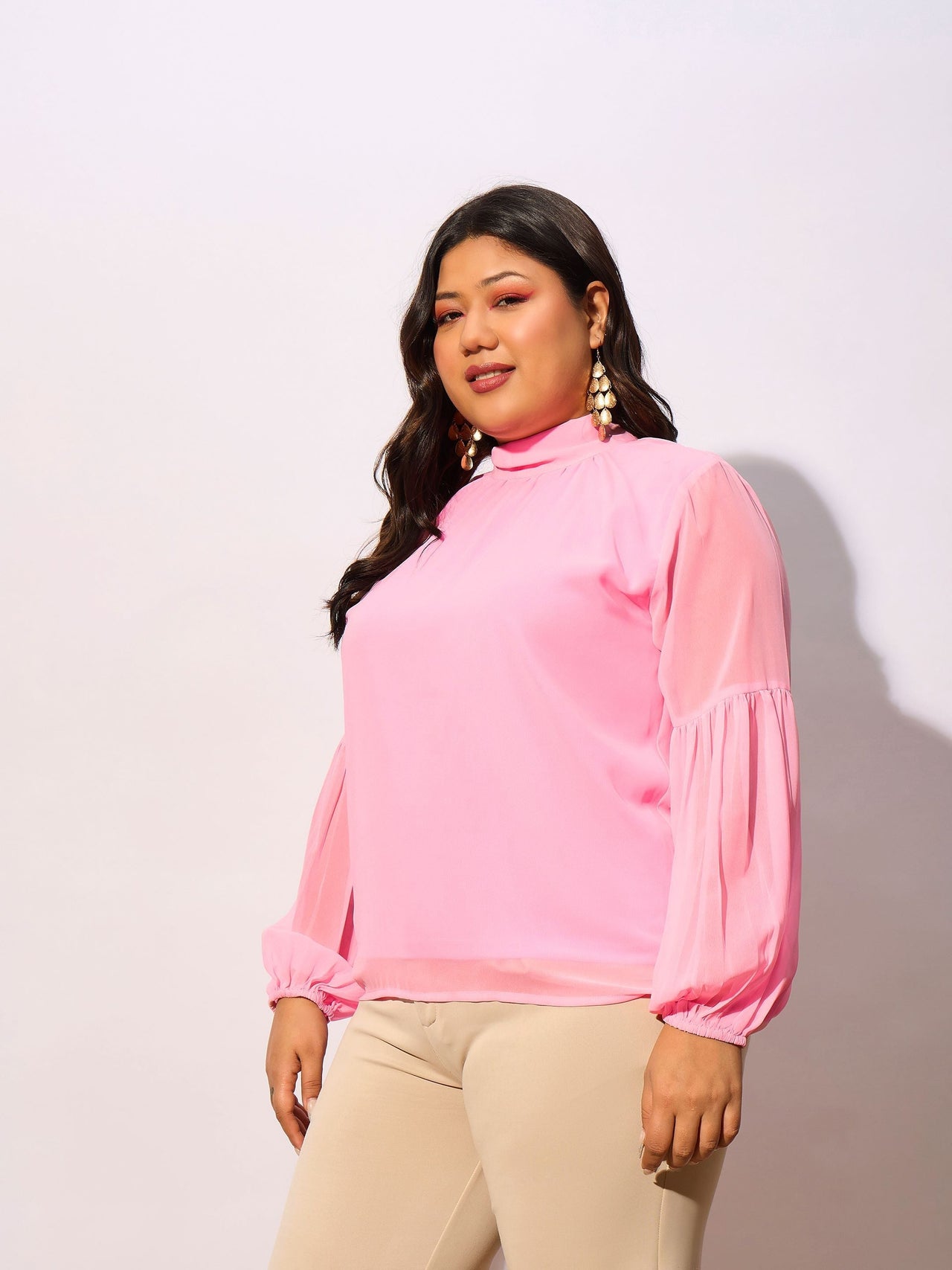 Lyush Women Pink Balloon Sleeves Top