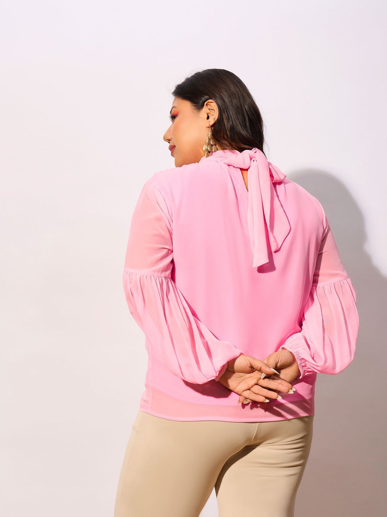 Lyush Women Pink Balloon Sleeves Top