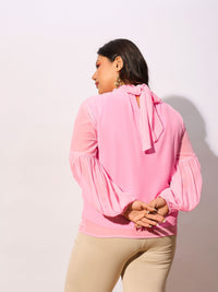 Thumbnail for Lyush Women Pink Balloon Sleeves Top