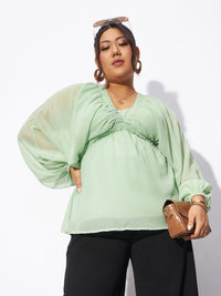 Thumbnail for Lyush Women Mint Green V-Neck Peplum Top