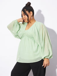 Thumbnail for Lyush Women Mint Green V-Neck Peplum Top