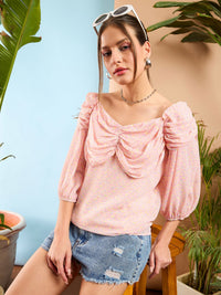 Thumbnail for Lyush Women Pink Ditsy Floral Ruched Cowl Neck Top