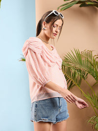 Thumbnail for Lyush Women Pink Ditsy Floral Ruched Cowl Neck Top