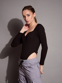 Thumbnail for Lyush Women Black Rib Sweetheart Neck Bodysuit