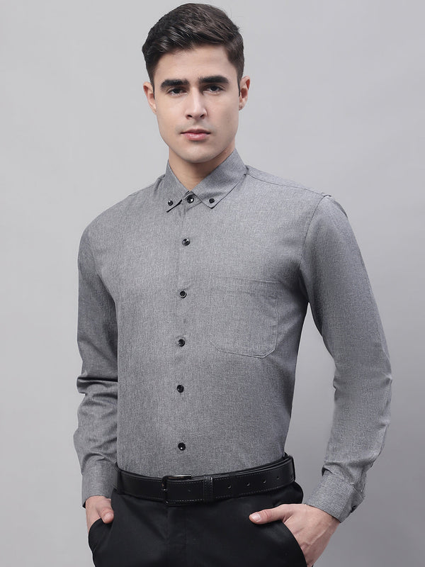 Jainish Men's Dark-Grey Cotton Solid Formal Shirt - Distacart