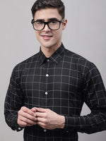 Thumbnail for Jainish Men's Black Cotton Checked Formal Shirt - Distacart