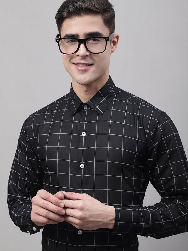 Jainish Men's Black Cotton Checked Formal Shirt - Distacart