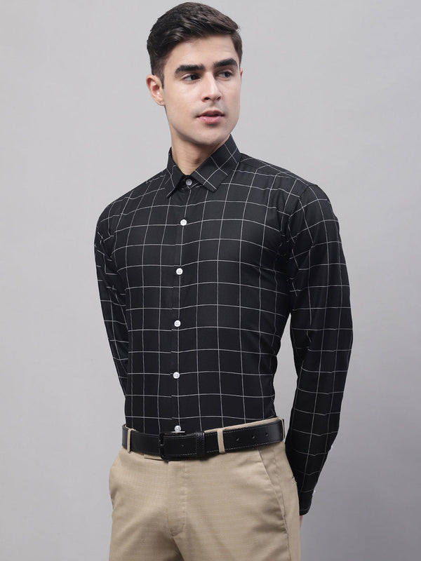 Jainish Men's Black Cotton Checked Formal Shirt - Distacart
