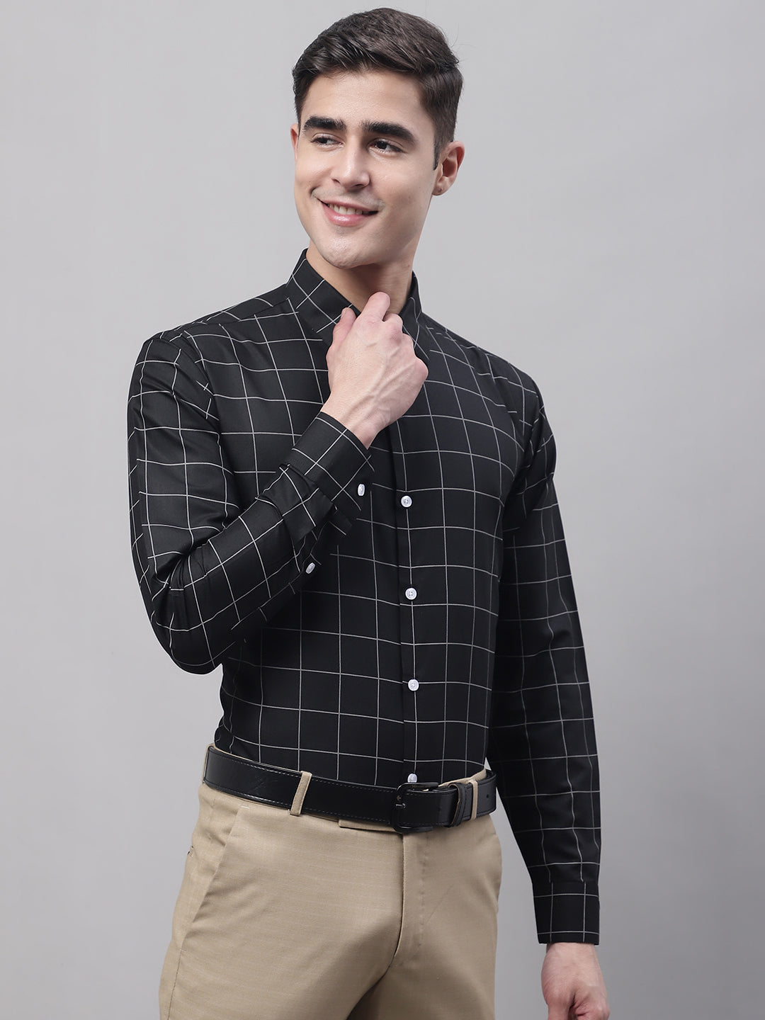 Jainish Men's Black Cotton Checked Formal Shirt - Distacart