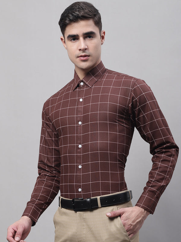Jainish Men's Brown Cotton Checked Formal Shirt - Distacart