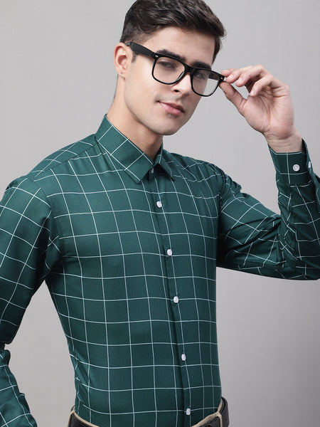 Jainish Men's Green Cotton Checked Formal Shirt - Distacart