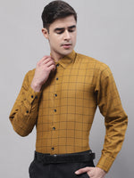 Thumbnail for Jainish Men's Mustard Cotton Checked Formal Shirt - Distacart