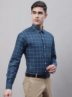 Thumbnail for Jainish Men's Teal Blue Cotton Checked Formal Shirt - Distacart