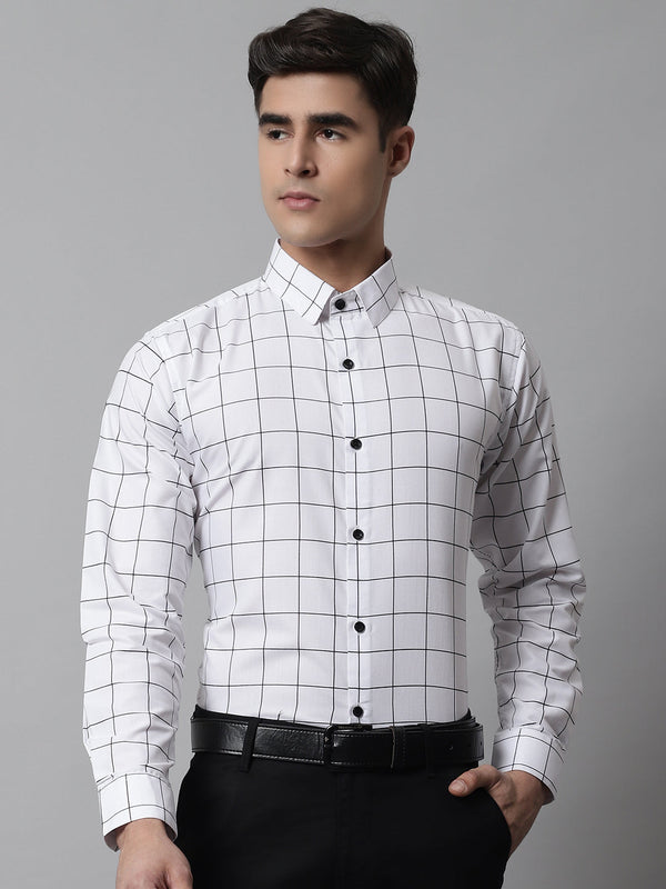 Jainish Men's Cotton Checked Formal Shirts - White - Distacart