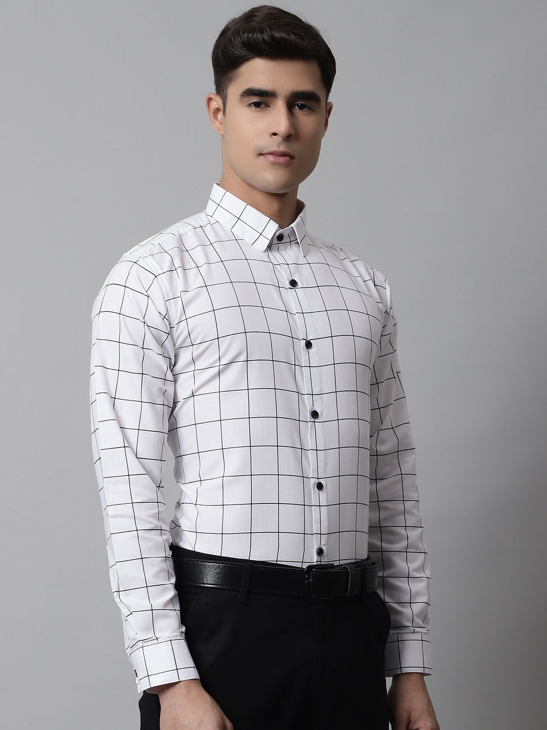 Jainish Men's Cotton Checked Formal Shirts - White - Distacart