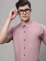 Thumbnail for Jainish Men's Cotton Half Sleeves Solid Formal Shirts - Magenta - Distacart