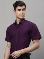 Thumbnail for Jainish Men's Cotton Half Sleeves Solid Formal Shirts - Wine - Distacart