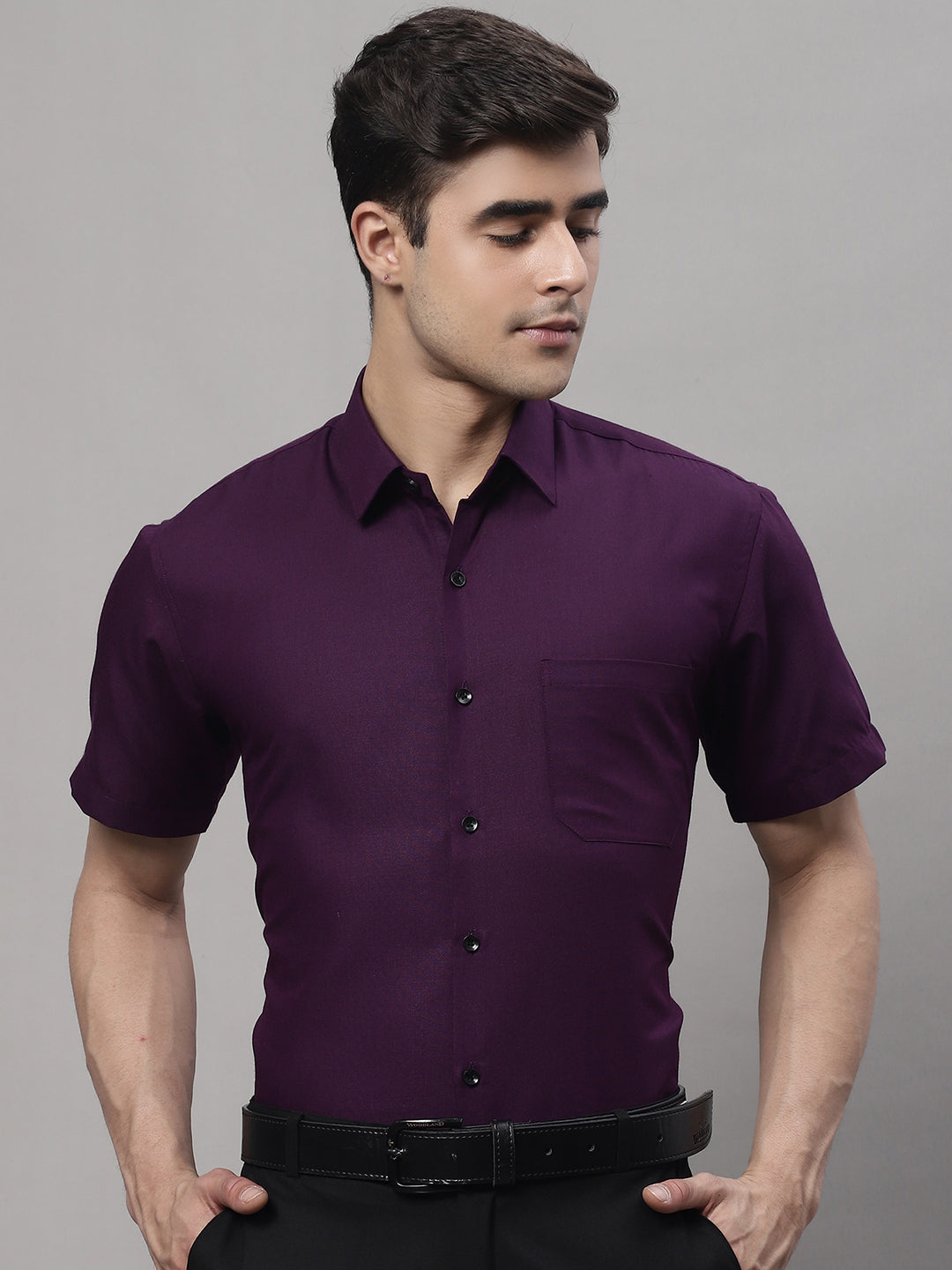 Jainish Men's Cotton Half Sleeves Solid Formal Shirts - Wine - Distacart