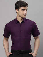 Thumbnail for Jainish Men's Cotton Half Sleeves Solid Formal Shirts - Wine - Distacart