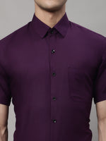 Thumbnail for Jainish Men's Cotton Half Sleeves Solid Formal Shirts - Wine - Distacart