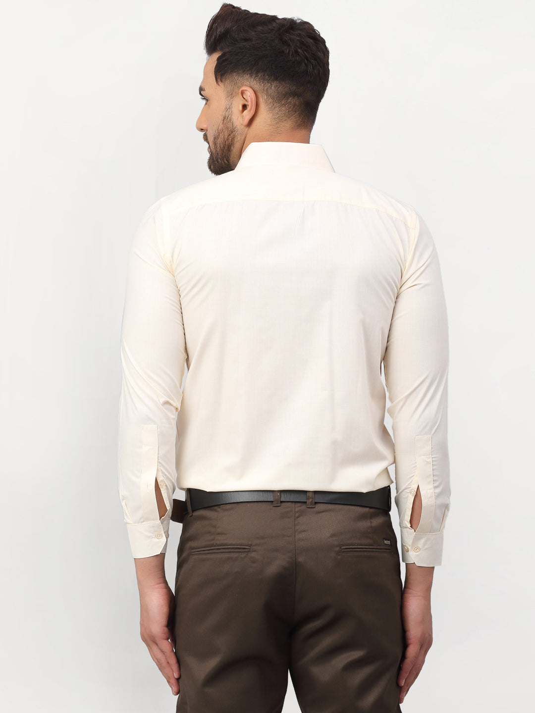 Jainish Men's Solid Formal Shirts - Cream - Distacart