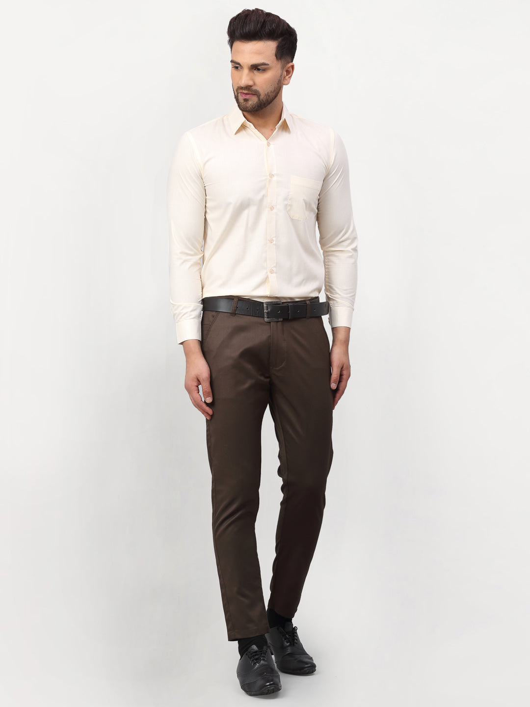 Jainish Men's Solid Formal Shirts - Cream - Distacart