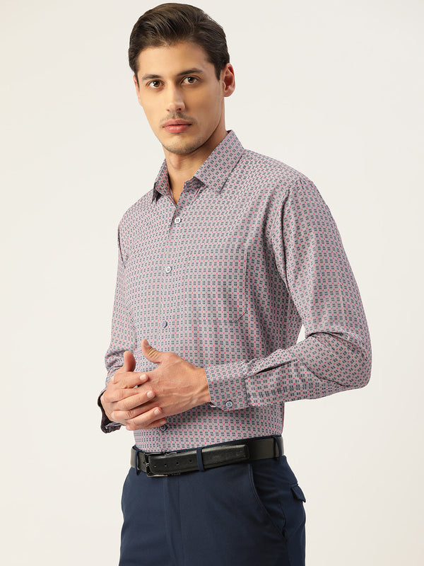 Jainish Men's Cotton Micro Checked Formal Shirts - Grey - Distacart