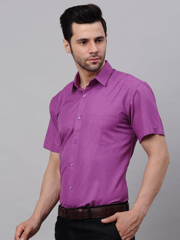 Jainish Men's Cotton Solid Half Sleeves Formal Shirt - Purple - Distacart
