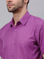 Thumbnail for Jainish Men's Cotton Solid Half Sleeves Formal Shirt - Purple - Distacart