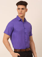 Thumbnail for Jainish Men's Cotton Solid Half Sleeves Formal Shirt - Voilet - Distacart