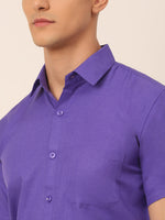 Thumbnail for Jainish Men's Cotton Solid Half Sleeves Formal Shirt - Voilet - Distacart