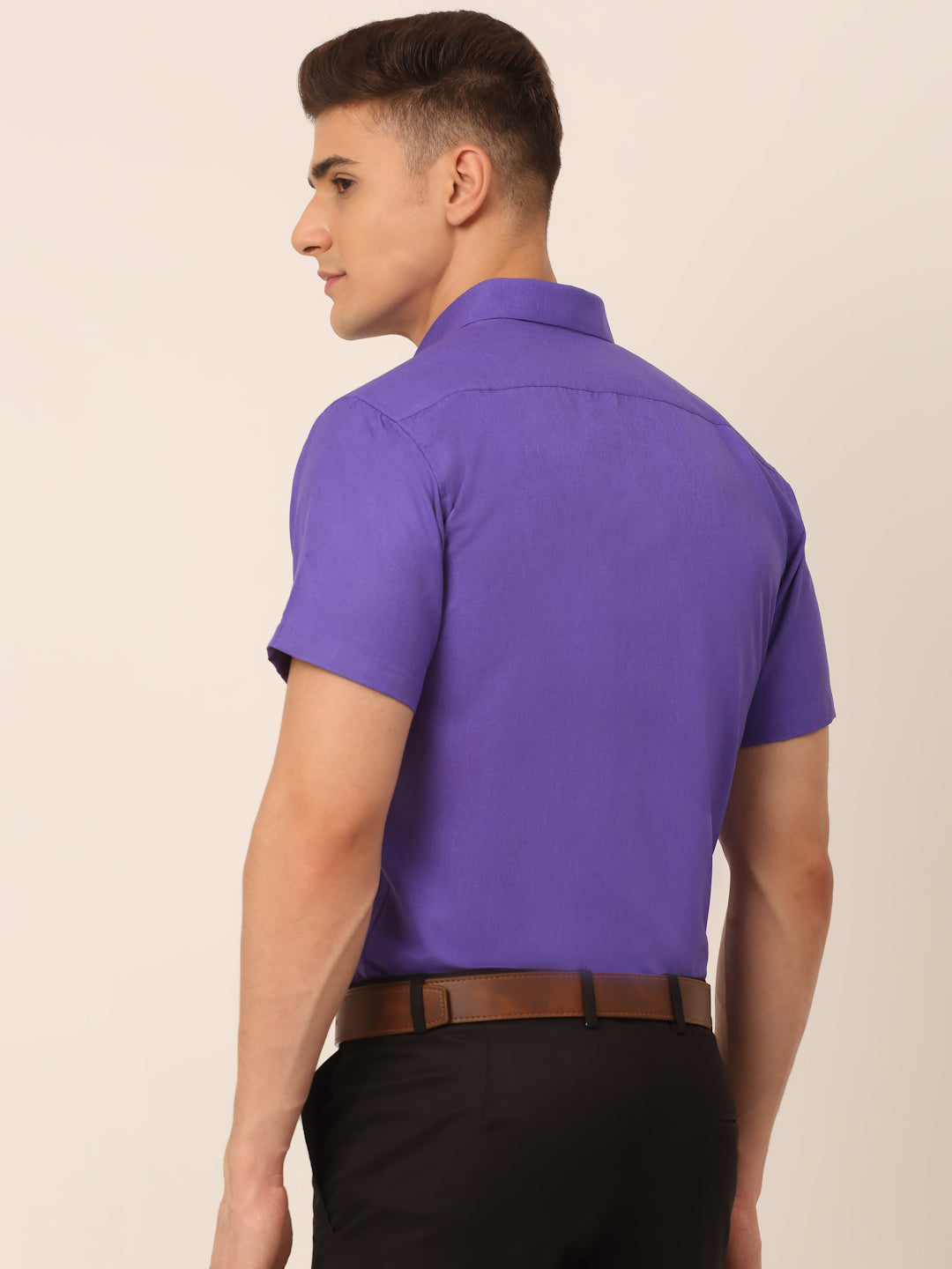 Jainish Men's Cotton Solid Half Sleeves Formal Shirt - Voilet - Distacart