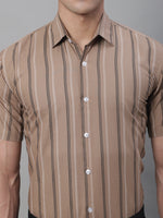 Thumbnail for Jainish Men's Brown Striped Formal Shirt - Distacart
