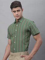 Thumbnail for Jainish Men's Olive Green Striped Formal Shirt - Distacart