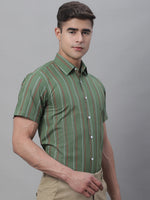 Thumbnail for Jainish Men's Olive Green Striped Formal Shirt - Distacart