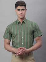 Thumbnail for Jainish Men's Olive Green Striped Formal Shirt - Distacart