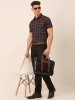 Thumbnail for Jainish Men's Cotton Checked Half Sleeves Formal Shirts - Orange-Blue - Distacart