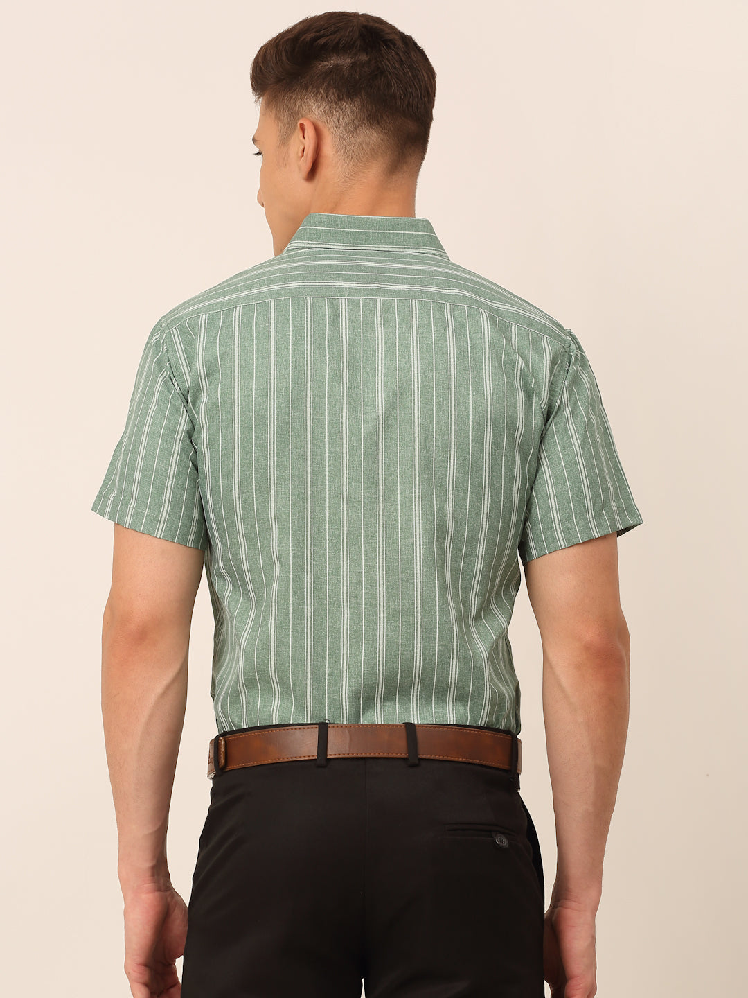 Jainish Men's Cotton Striped Formal Shirts - Green - Distacart