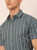 Thumbnail for Jainish Men's Cotton Striped Formal Shirts - Grey - Distacart