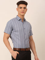 Thumbnail for Jainish Men's Cotton Striped Formal Shirts - Light-Grey - Distacart