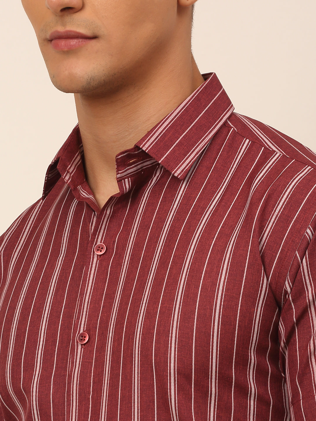 Jainish Men's Cotton Striped Formal Shirts - Maroon - Distacart