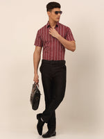 Thumbnail for Jainish Men's Cotton Striped Formal Shirts - Maroon - Distacart