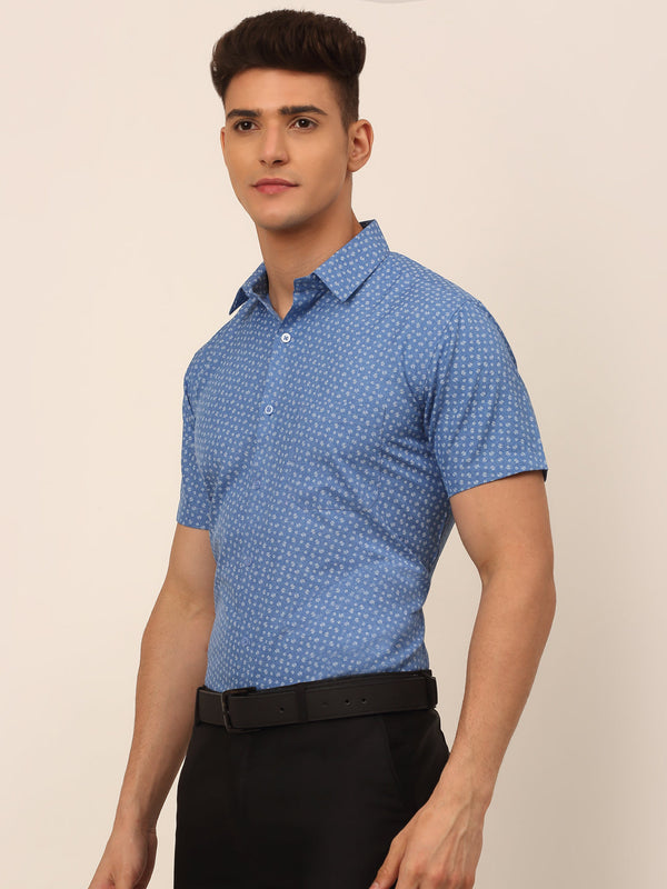 Jainish Men's Cotton Printed Formal Shirts - Blue - Distacart