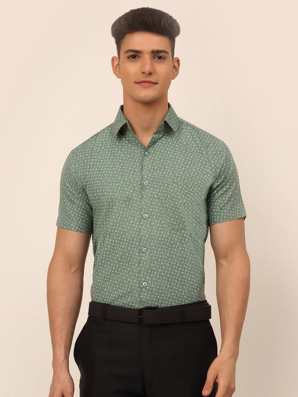 Jainish Men's Cotton Printed Formal Shirts - Green - Distacart