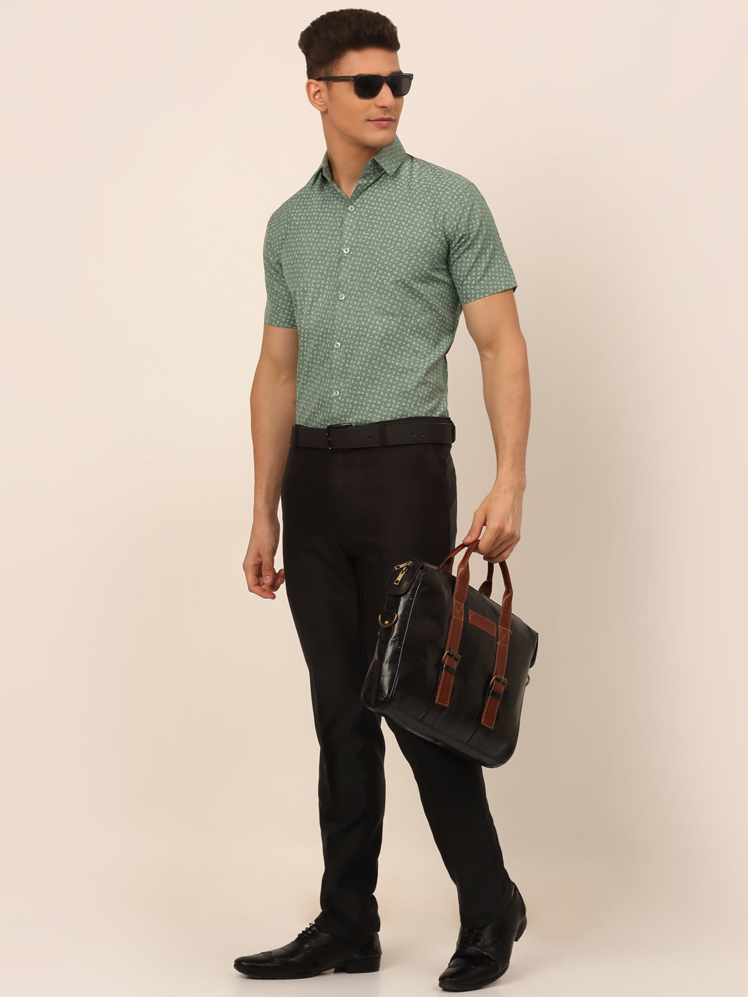 Jainish Men's Cotton Printed Formal Shirts - Green - Distacart